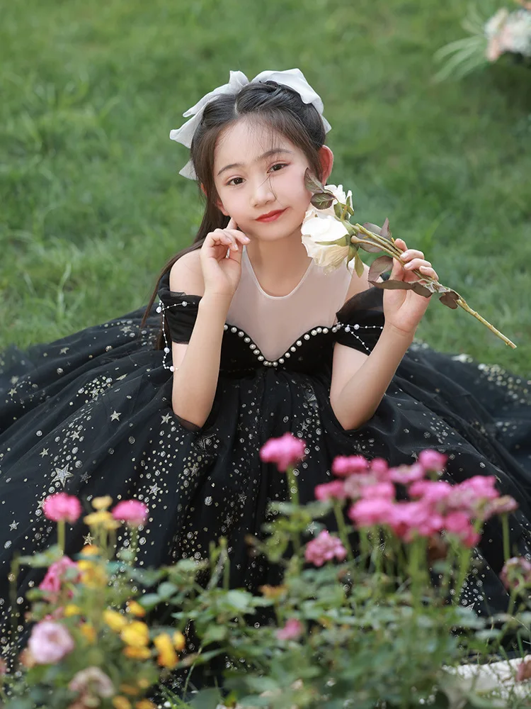 Black Evening Dresses for Kids Girl Elegant Gala Dress for