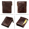 Genuine Leather Short Men RFID Wallets Name Engraving Leather Card Holder Brand Men Purse Retro Coin Pocket Zipper Male Wallet 6