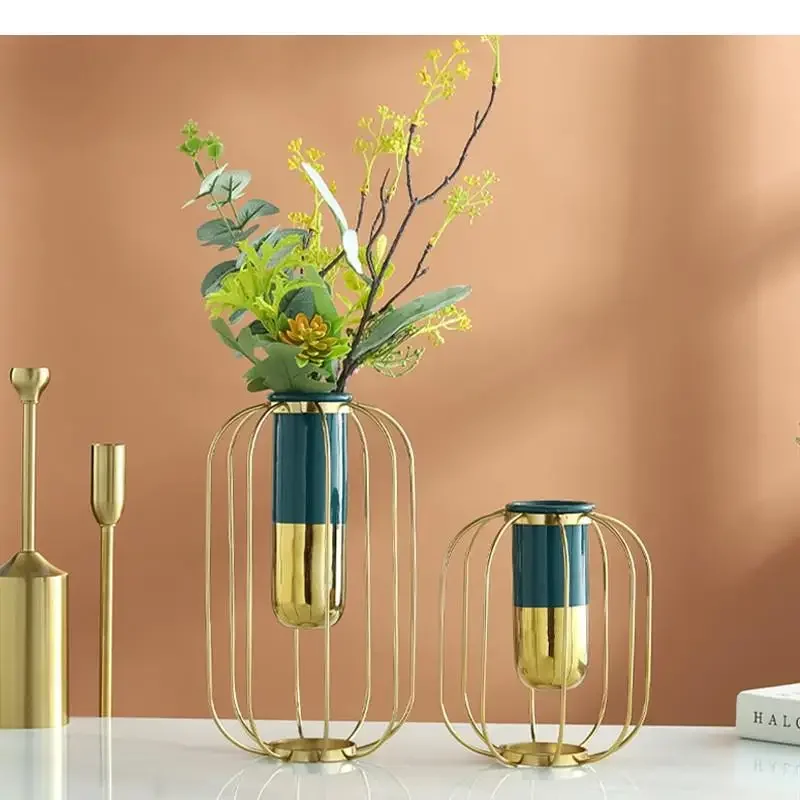 

Iron Art Hydroponics Desktop Ornaments Flower Home Vase Decoration Frame Container Ceramic Modern Arrangement