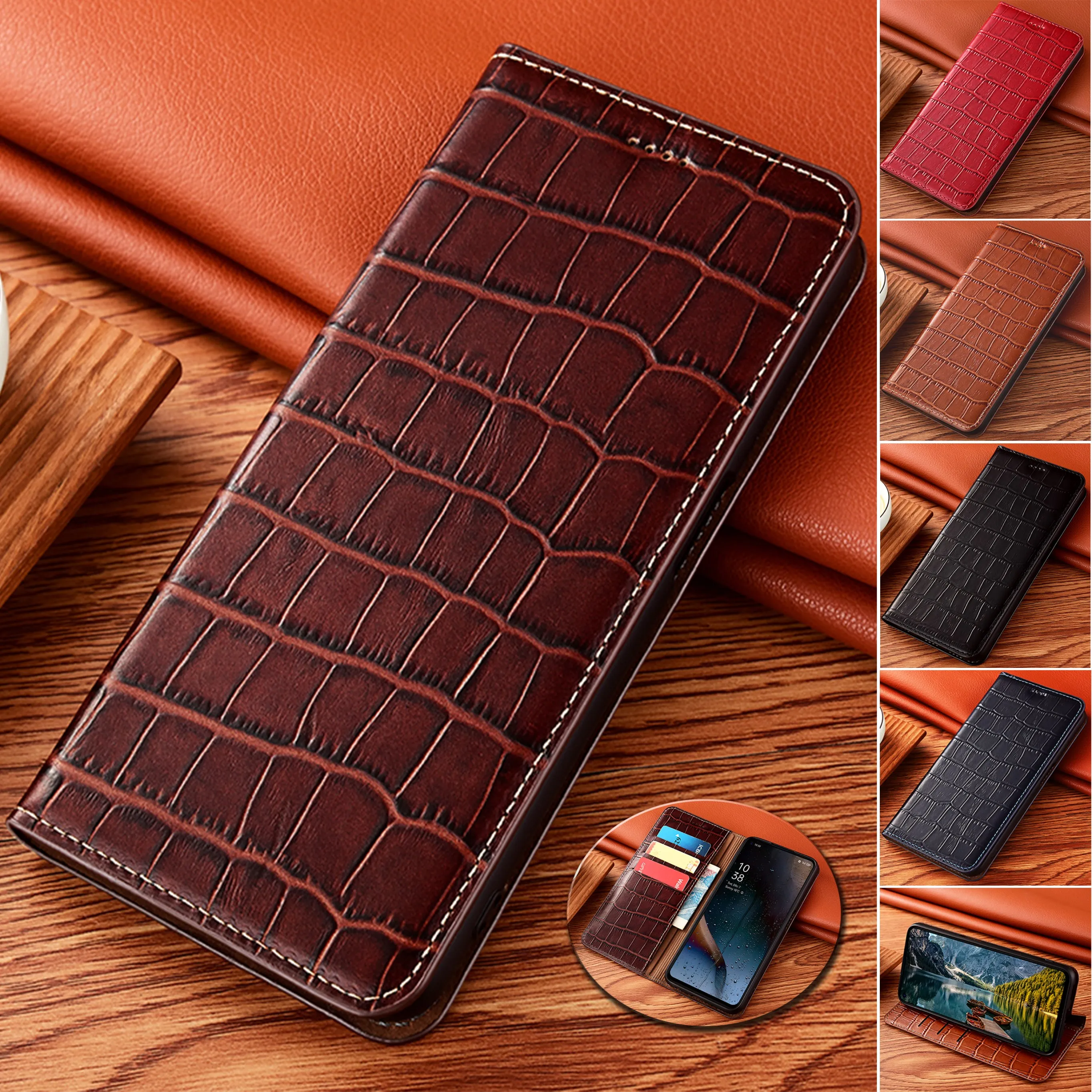 Bamboo Knot Pattern Genuine Leather Flip Phone Case in Cowhide