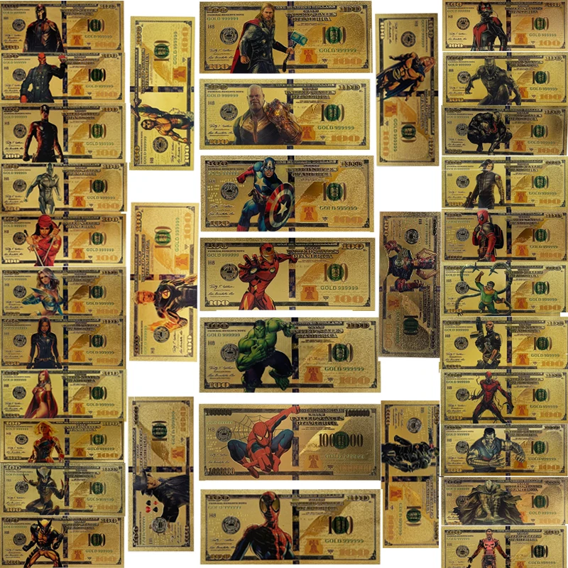 

Золотая Памятная Коллекция банкнот с героями Marvel Железный человек Капитан Америка периферийные устройства для фильмов лучшие подарки