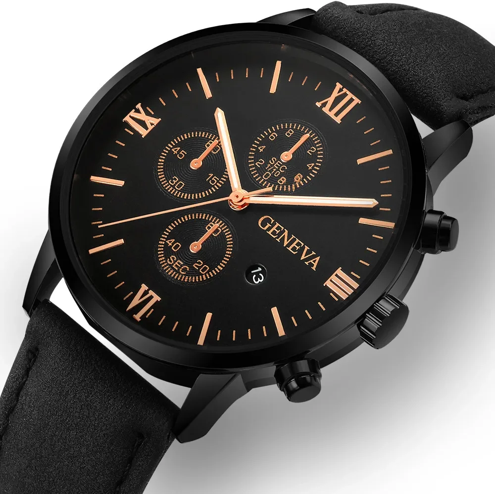 Geneva Watch Mannen Ultra Dunne Horloges Mode Sport Lederen Band Kalender Quartz Horloges Mannen Uitverkoop Dropshipping 2023