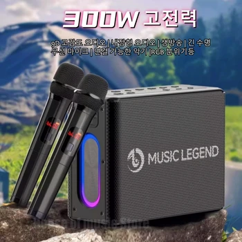 300W 피크 파워 가라오케 휴대용 무선 스테레오 스피커, 마이크 2 개 포함, 가장 큰 베이스 스피커, 가정용 K-song 라이브 사운드 박스