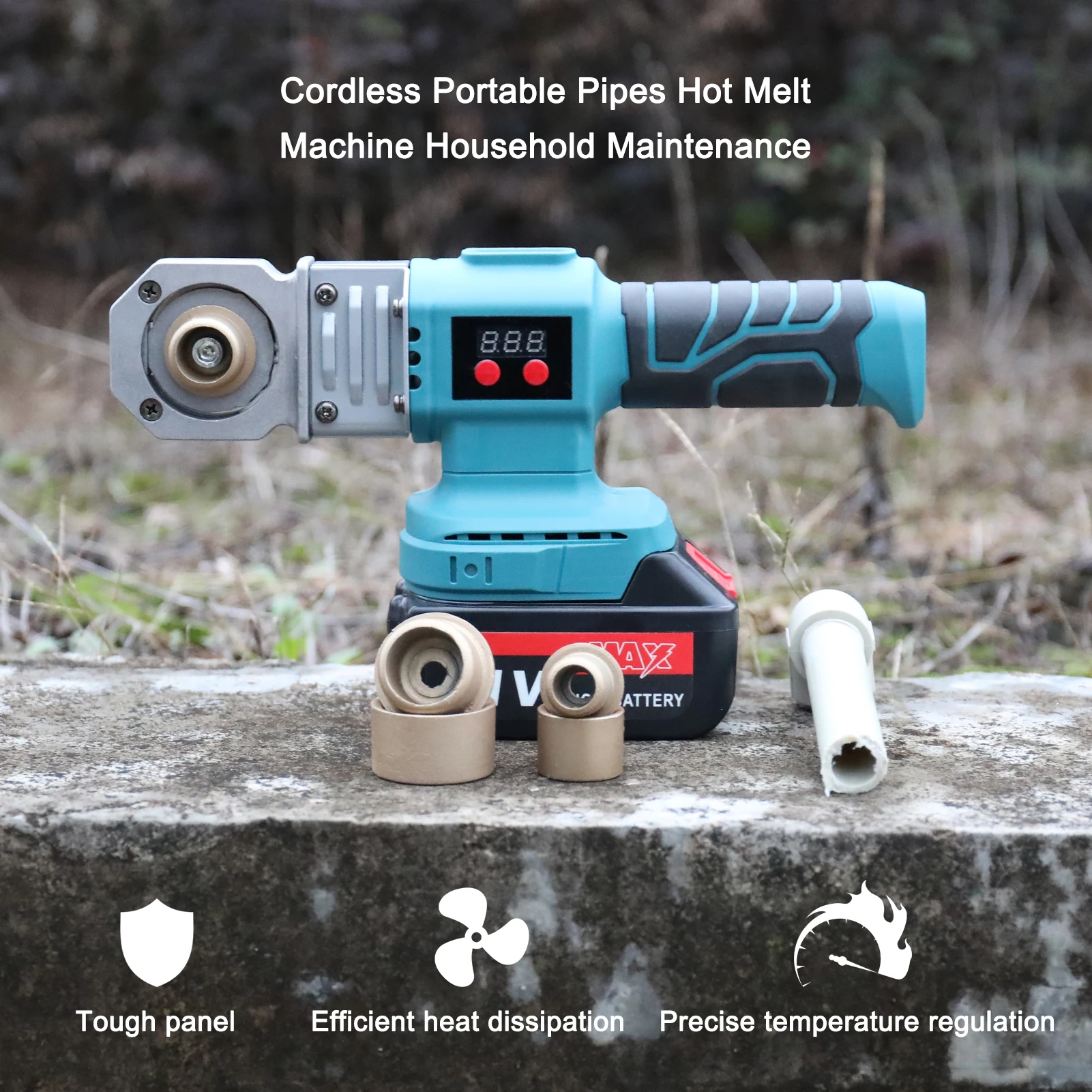 21V Lithium Power Water Pipes Melting Device 350-450W Household PPR Welding Machine with 20mm 25mm 32mm Replacement Heads 2