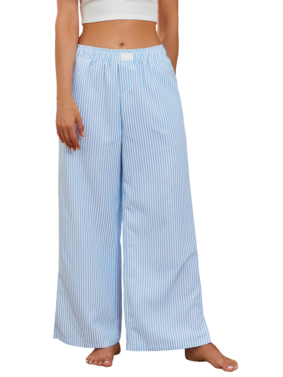 

Брюки женские с широкими штанинами, повседневные эластичные свободные штаны с принтом в Вертикальную Полоску, для отдыха и прогулок с карманами