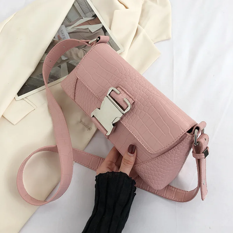 

Crocodile Pattern Leather Fashion Crossbody Bag Retro Women's Underarm Single-Shoulder Bags Solid Color Simple Leisure Satchel