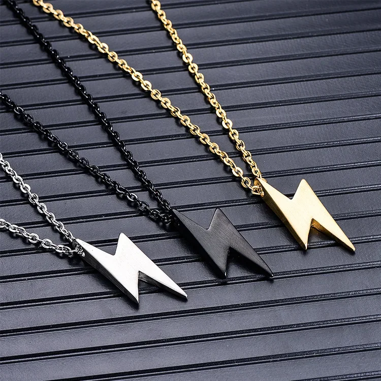 Retro Lightning Pendant Necklace For Men Gold Black Silver Color Necklaces Bolt Thunder Flash Charm Male Jewelry 5