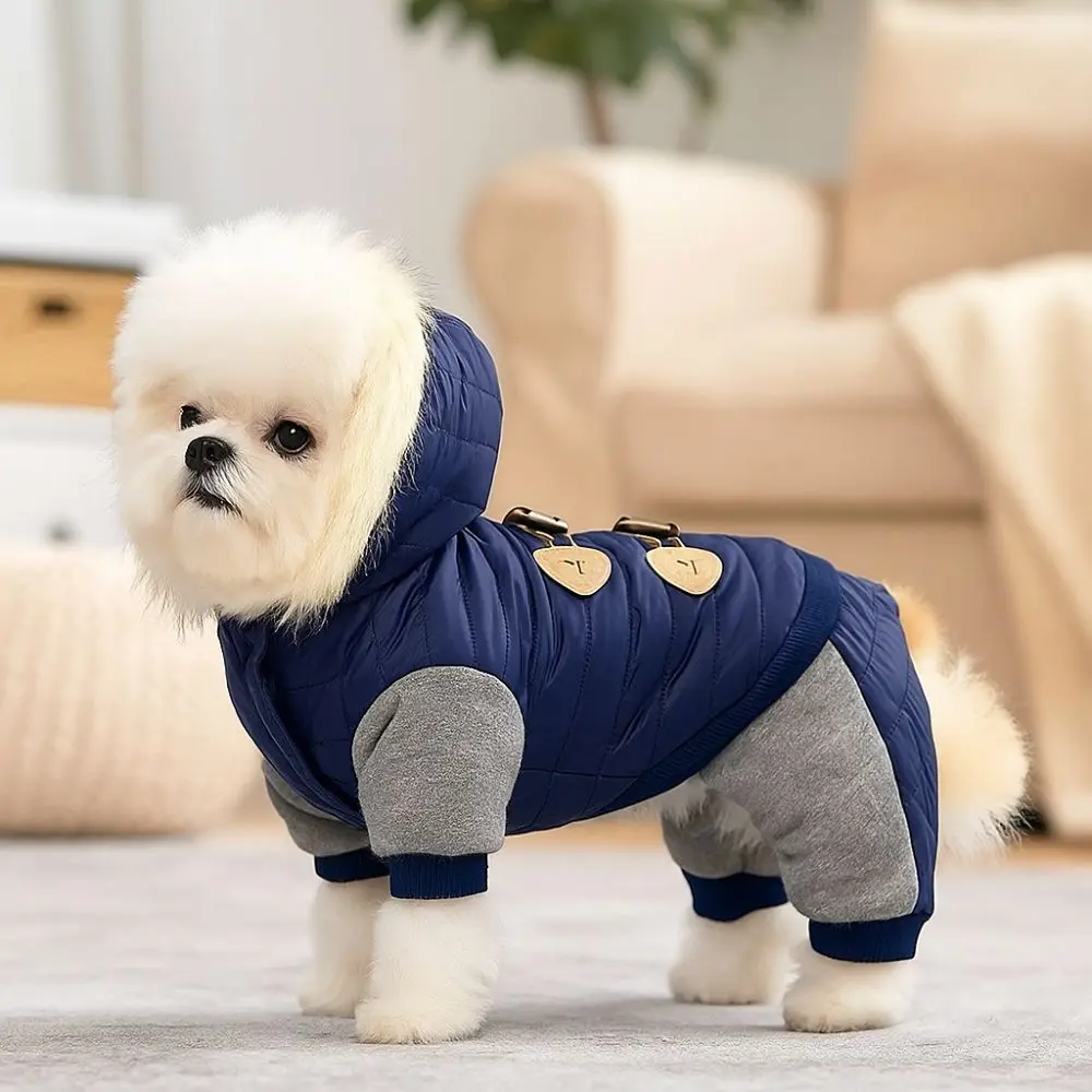 애완동물 의상 방수 강아지 재킷 따뜻한 두꺼운 애완동물 후드 방풍 네발 강아지 옷 겨울용