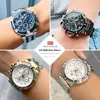 MINI FOCUS Analog Quartz Dress Watch Men Silver Blue Stainless Steel Band Chronograph Luminous Wristwatch with Date 24-hour 0470 3