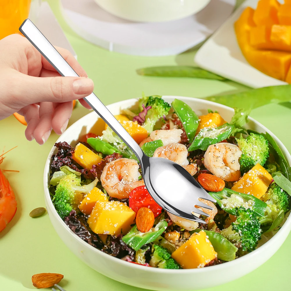 5Pcs Spork Long Handle Flatware Utensil Set Multipurpose Portable Noodle Fork for Dessert Ice Cream Salad