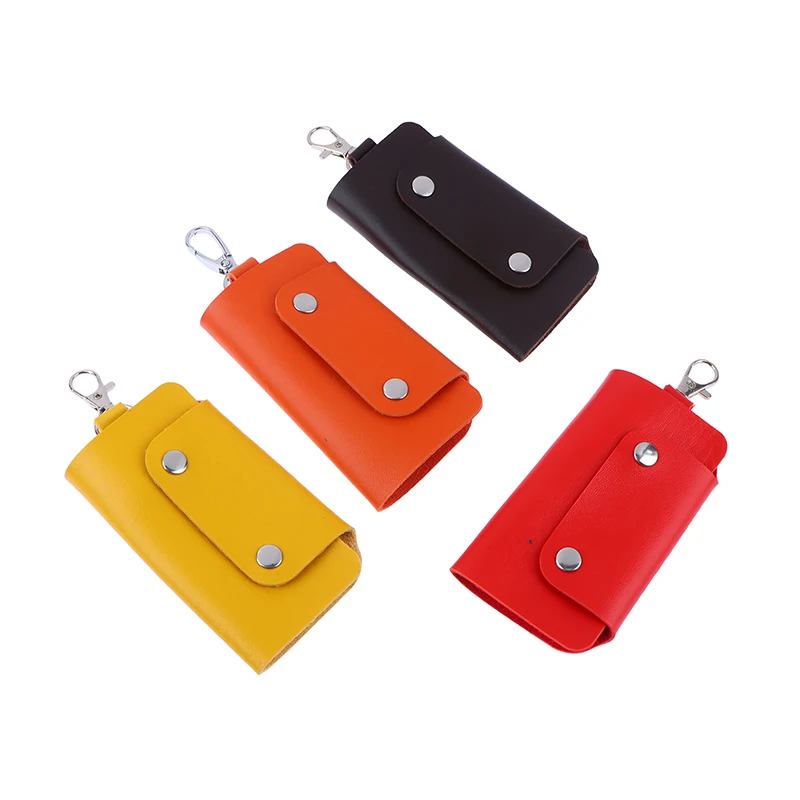 1PCS Tragbare Leder Haushälterin Halter Auto Schlüsselbund Schlüssel Halter Tasche Fall Einfache Feste Farbe Lagerung Tasche Unisex Brieftasche Abdeckung – Detail 5