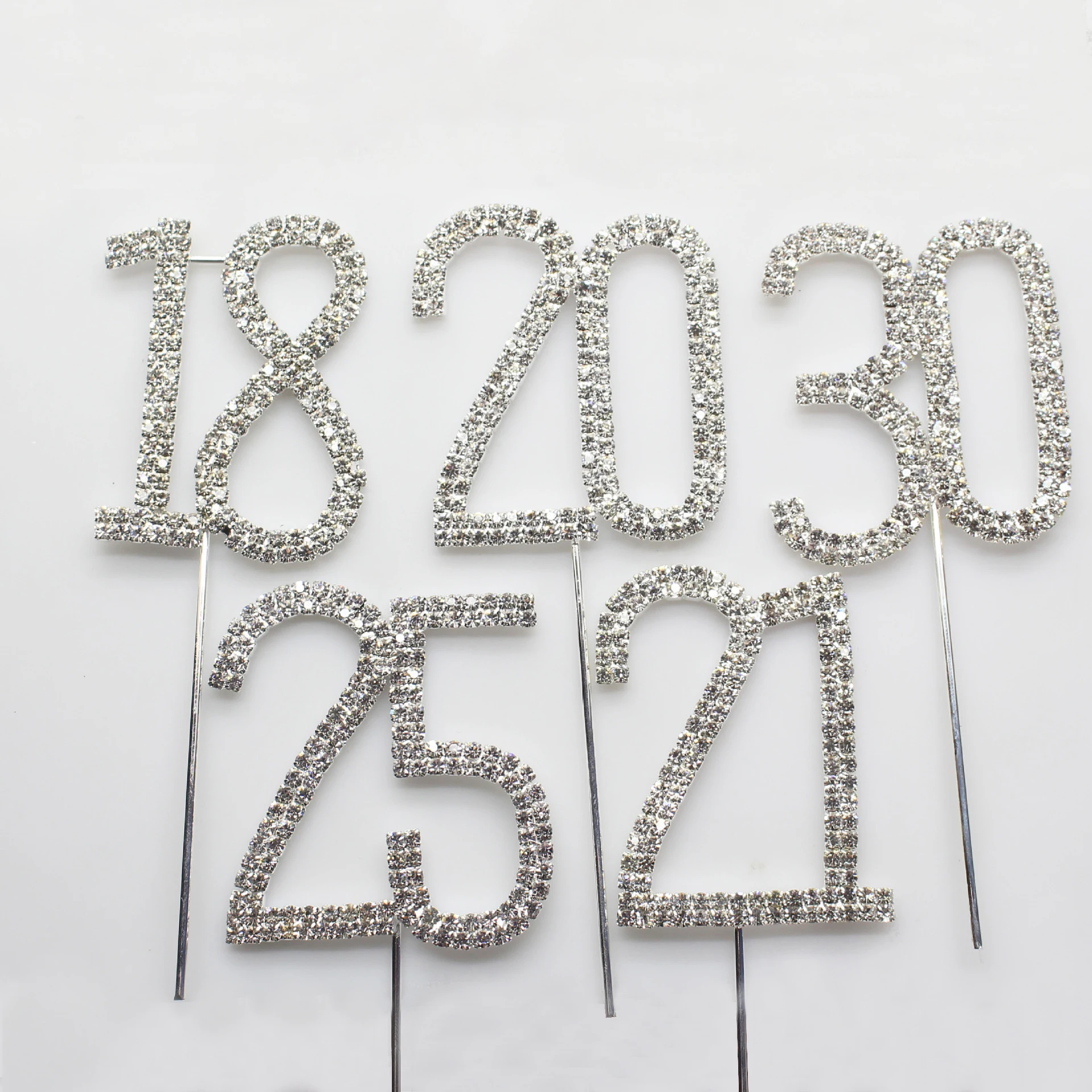 1 Stück silberner glänzender Kuchenaufsatz, Nummer 10, 18, 21, 30, 40, 50, 60, 70, Diamant-Kuchenaufsatz für Geburtstag, Jahrestag, Party, Kuchendekoration
