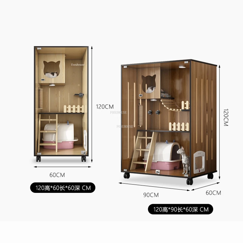 Nordic Solid Wood Cat Cages Indoor Transparent Glass Cat House Simple Panoramic Large Villa Household Waterproof Cage
