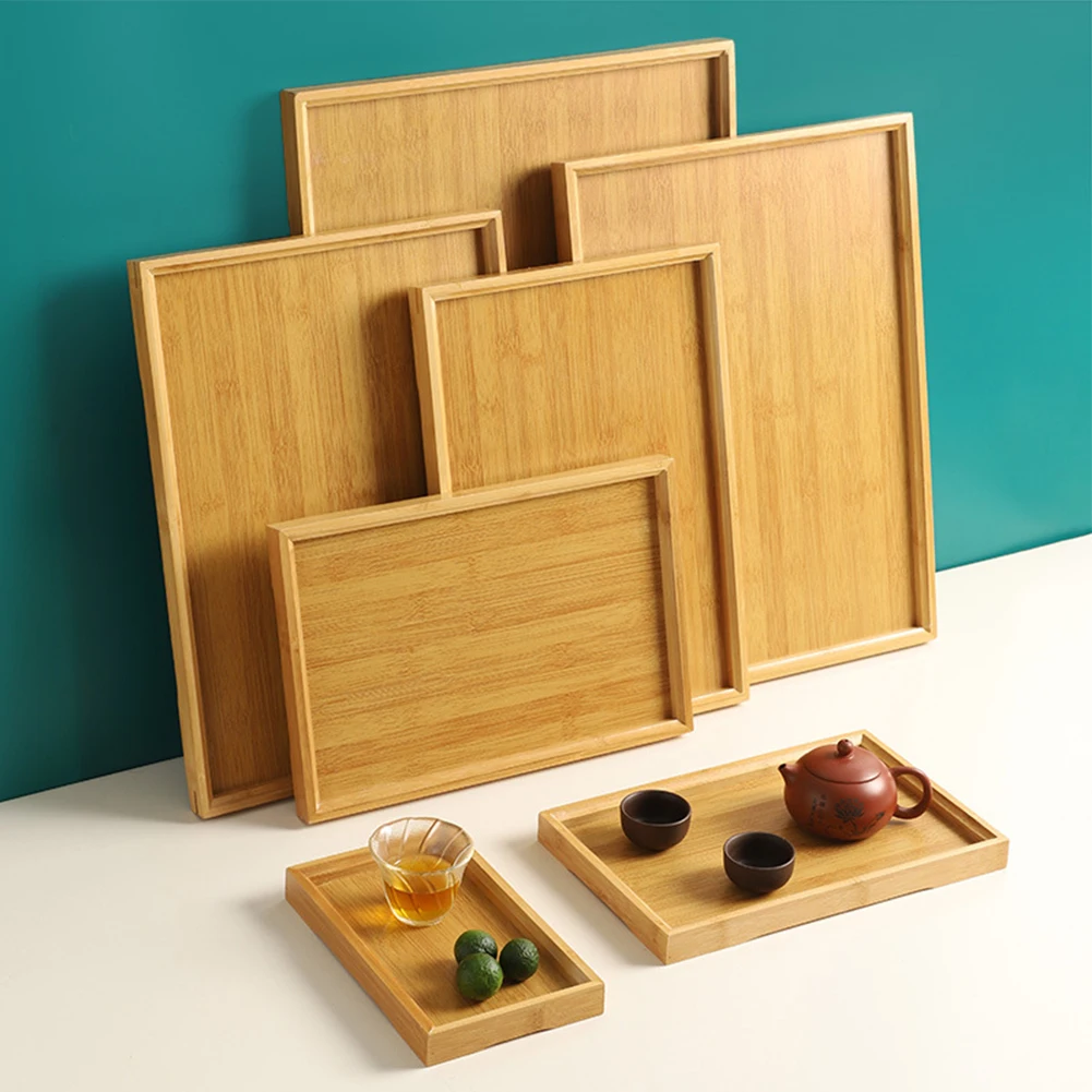 Wooden Serving Tray Bamboo Tray Carved Tea Tray Plate Tableware Stand Fruit Bread Tea Food Tray Oil Resistant Tray KitchenSupply 2