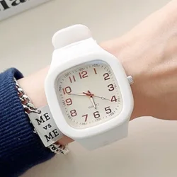 New Cute Pink Square Watch Women Casual Sport WhiteWatches Silicone Band Quartz Wristwatches Ladies Gilrs Students Watch Reloj