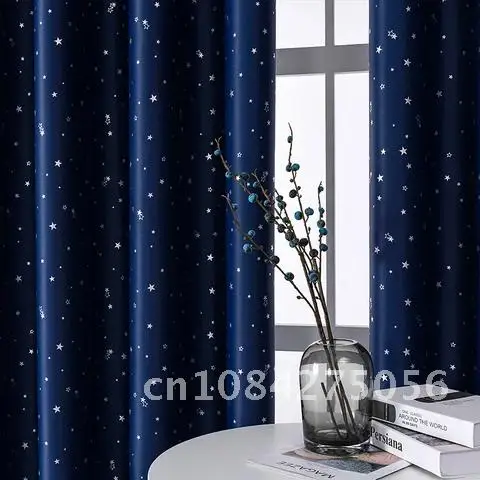 

Blackout Curtains for Living Room Bedroom Modern Printed Star Window Curtains for Children Treatment Drapes Finished Cloth Blue
