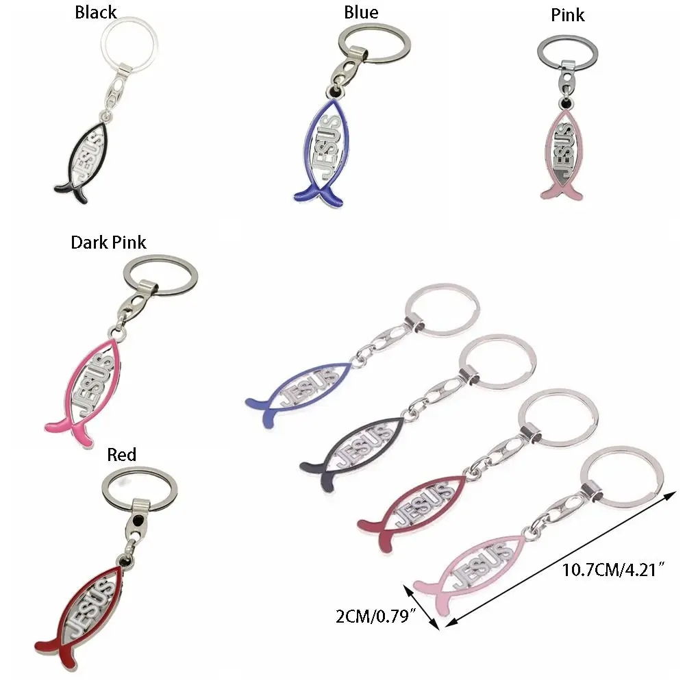 Alloy Fish Shape Keychain Creative Religious Cartoon Christian Car Keychain Fish Shape Jesus Charm Pendant Church Souvenir images - 6