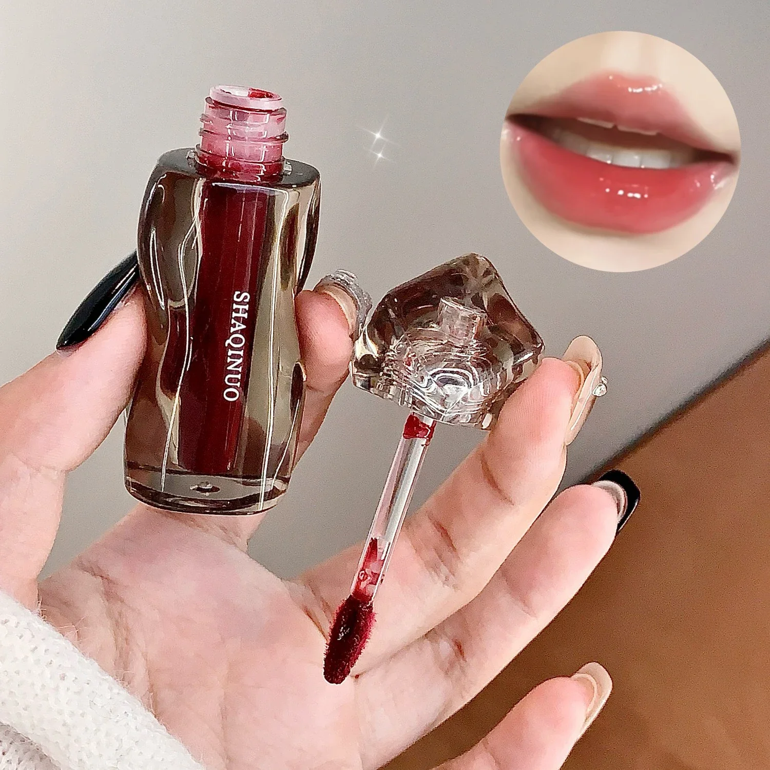Lip Gloss Lip Makeup Lip Glaze Lip Tint Mirror Jelly Lip Glaze Dark Red Waterproof Water-light Lip Gloss Lasting Moisturising Grape Purple Lipstick Tint Makeup