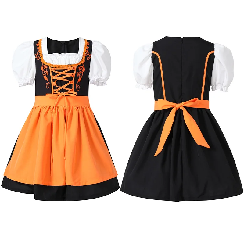 German Beer Festival girls' performance costume Halloween pet dog cosplay Costume orange set for Kid girls and pet