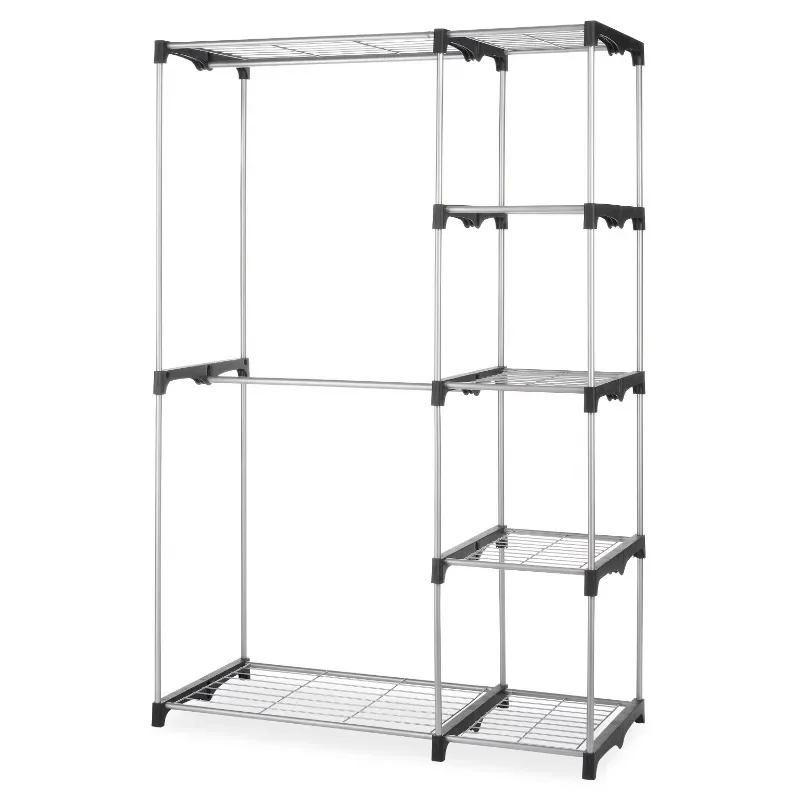 

Double Rod Closet System, Metal with Resin Connectors, Silver and Black