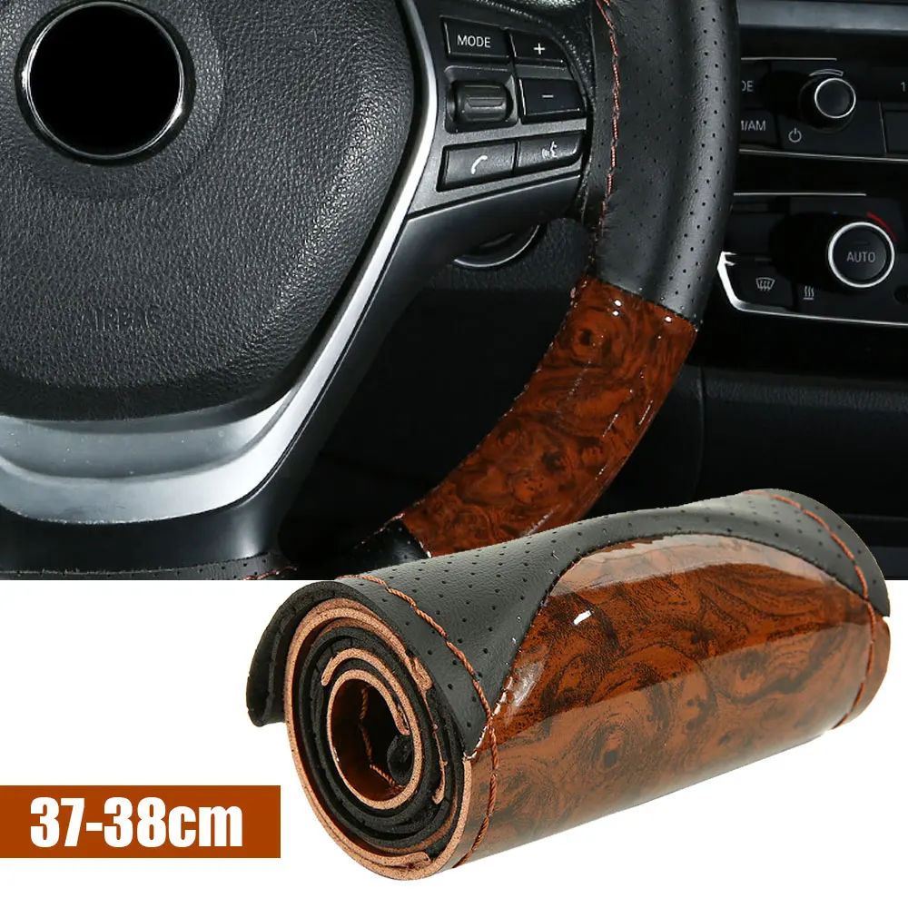 

Coffee Universal Mahogany DIY Car Truck Leather Steering Wheel Cover with Pins and Threads for Four Seasons Auto Accessories