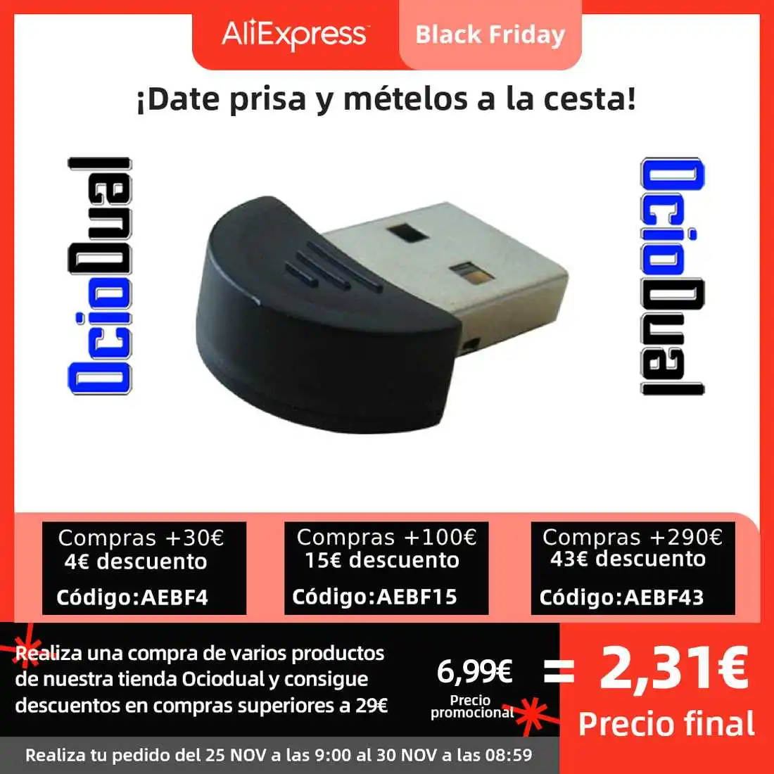 Мини-антенный адаптер OcioDual Bluetooth USB V2.0 par Windows XP Vista 7 y 8 EDR совместимый с Micro Stick Para 10 |