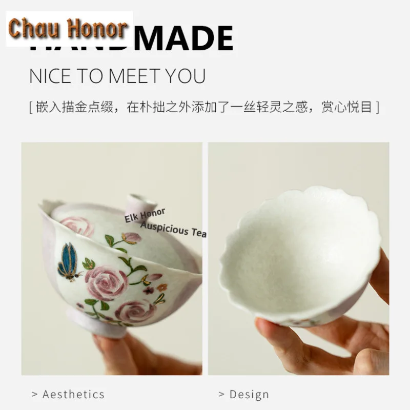 Hand-drawn Butterfly Rose Tea Set Complete Set Antique Tea Ceremony Set Teapot And Tea Cup Set Chinese Tea Set Accessories Gifts