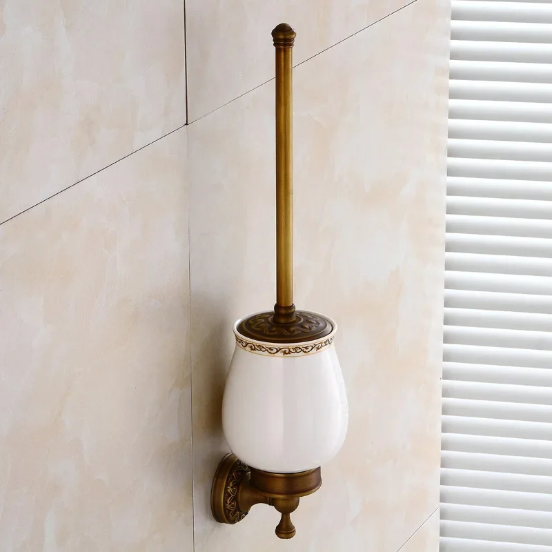 Antique Brass Wall-Mounted Toilet Brush Holder - Traditional European Design