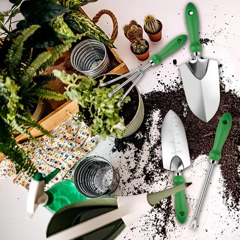 Garden Tool Set Anti Slip Stainless Steel Rake Shovel 5pcs Succulent Tools With Ergonomic Handle Multifunctional Gardening