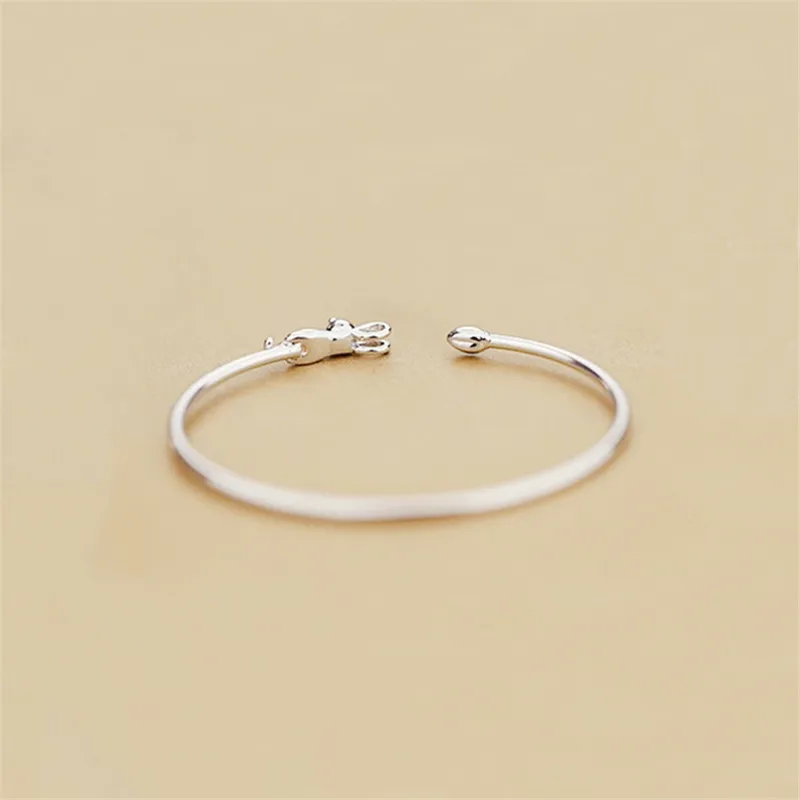 New 925 Sterling Silver Kitty Cat Fashion Open Charm Bracelet & Bangles For Women Girl LB066 4