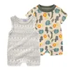 2 Pieces Cotton New Born Baby Girl Clothes Flower 0-12M Cartoon Unisex Sleeveless Baby Boy Clothes Summer Print 3