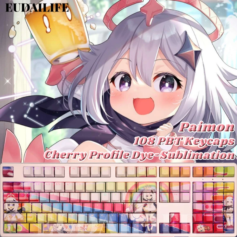 

Paimon 108 колпачок для клавиш Genshin Impact PBT, покрытие для механической клавиатуры