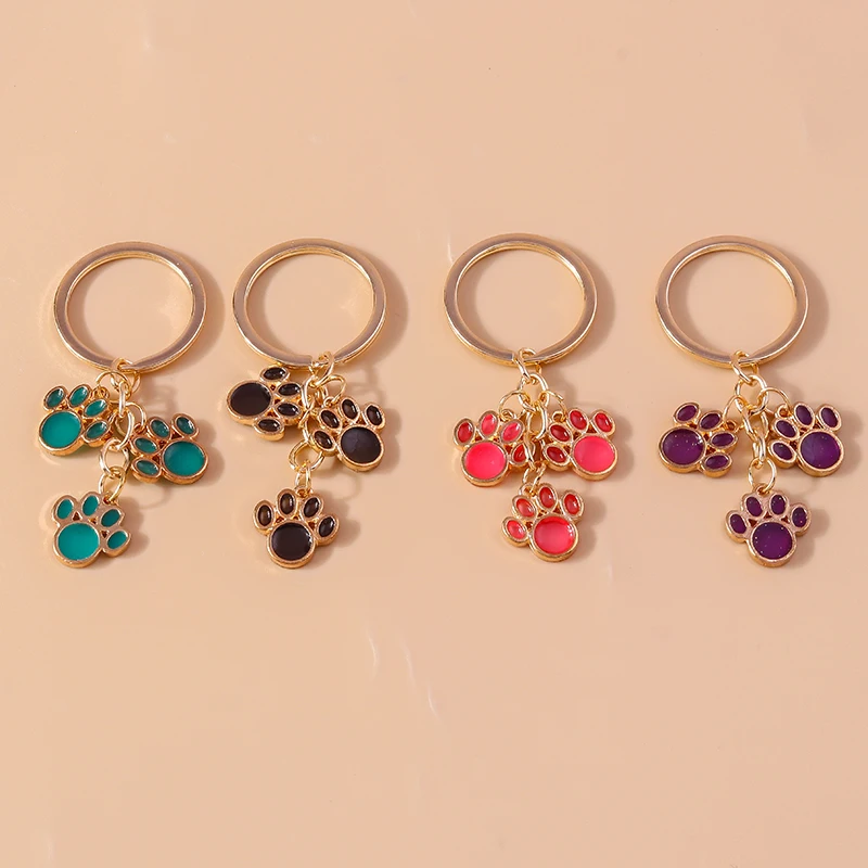 Nette Emaille Katze Pfote Schlüsselbund Fußabdruck Schlüssel Ring Anhänger für Auto Schlüssel Halter Frauen Mädchen Handtasche Dekor DIY Schmuck Zubehör – Detail 4