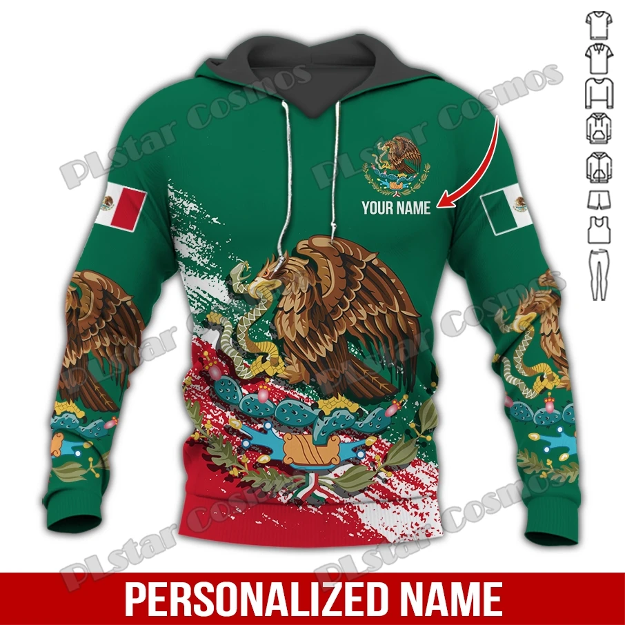 Personalized Name Mexico Coat Of Arms 3D All Over Printed Fashion Men's Hoodie Autumn Unisex Casual Hooded Pullover TDD179