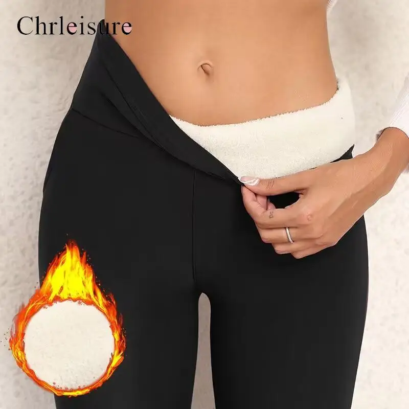 

CHRLEISURE Pockets Winter Warm Leggings for Women High Waist Elastic Thick Wool Leggings Comfortable Keep Warm Stretchy Legging