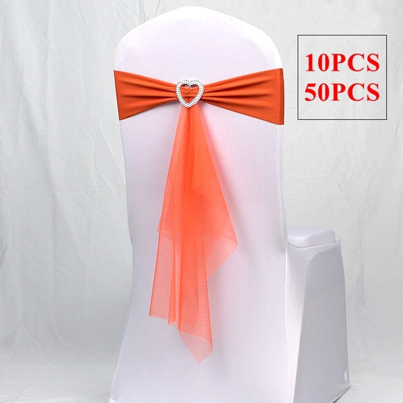 

Orange Color Buckle Lycra Chair Band Spandex Sash Bow With Swag Back For Wedding Chair Cover Event Party Hotel Decoration