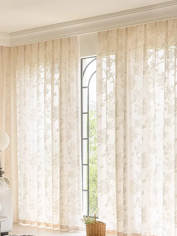Butterfly Yarn Living Room Curtain Sun Protection Heat Insulation Bedroom Cream Color Bay Window Balcony Yarn Curtain Занавес 커튼