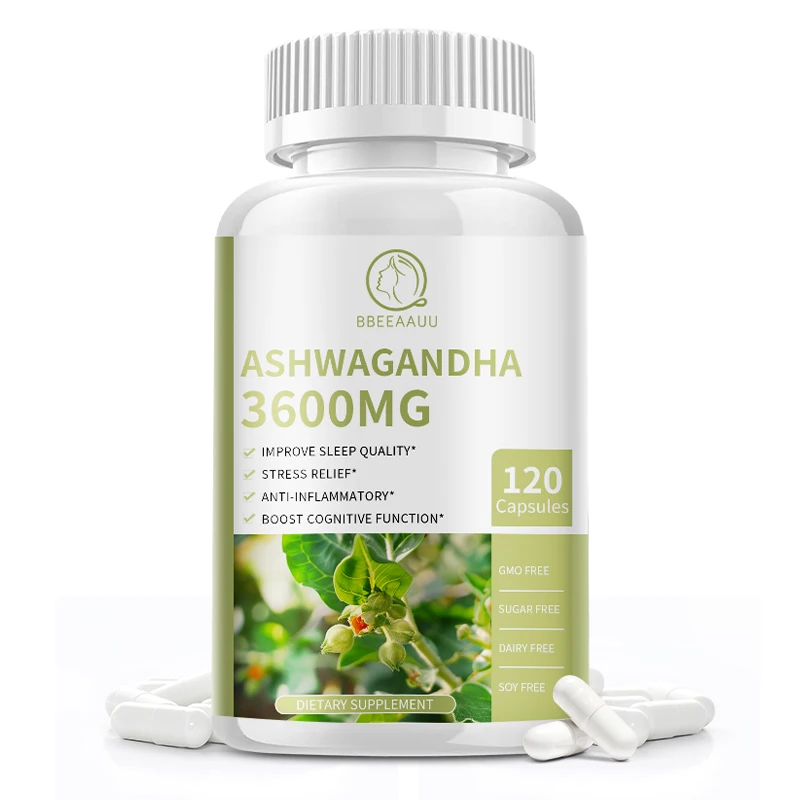 3600MG Ashwagandha Capsules Sleep Health Help Sleep Relieve Stress & Anxiety Relax Improve Mood Anti-inflammatory