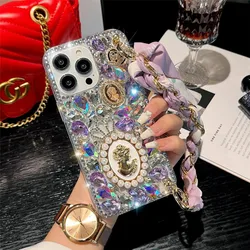 Luxury Rhinestone Diamond Phone Case with Elegant Strap - Redmi Note 9pro max (Purple)