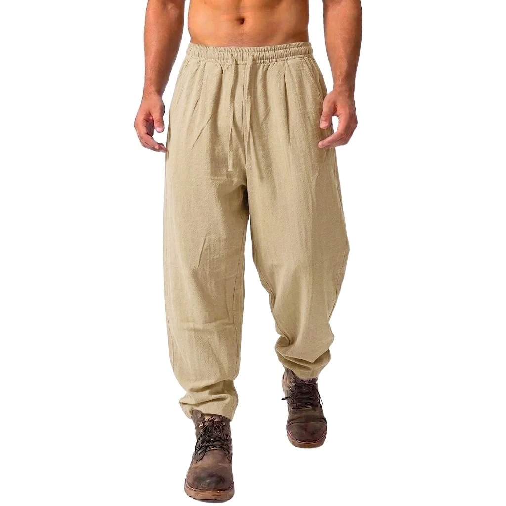 Mens Harem Pants Loose Cotton Casual Trousers Breathable Lightweight Baggy Bottoms for Outdoor Hiking Gym Sports Daily Work Wear - 2