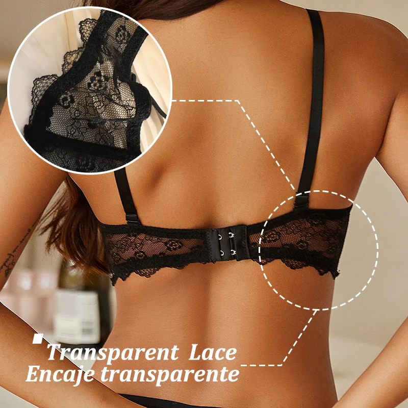 Floral Lace Bra Women Plus Size Bras Sexy Push Up Bra Adjustable Strap Bras For Women Perspective Gather Up Brassiere Plunge Bra