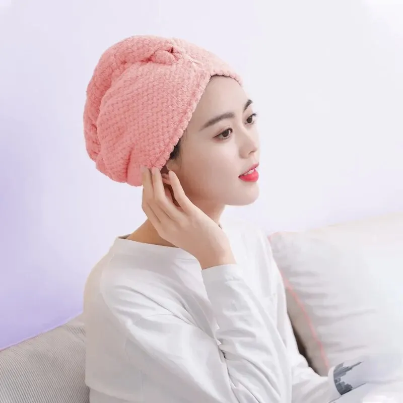 Dry Hair Cap Pineapple Grid Double Layer Thickened Head Wiping Quick Drying Female Absorbent Coral Towel Microfiber