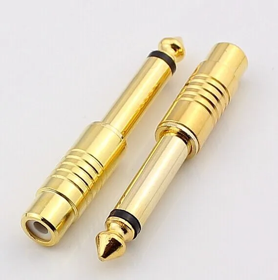 2 Pz, Placcato Oro 6.35 Mono A Av Lotus Femmina Spina Di Conversione 6.5 Spina A Rca