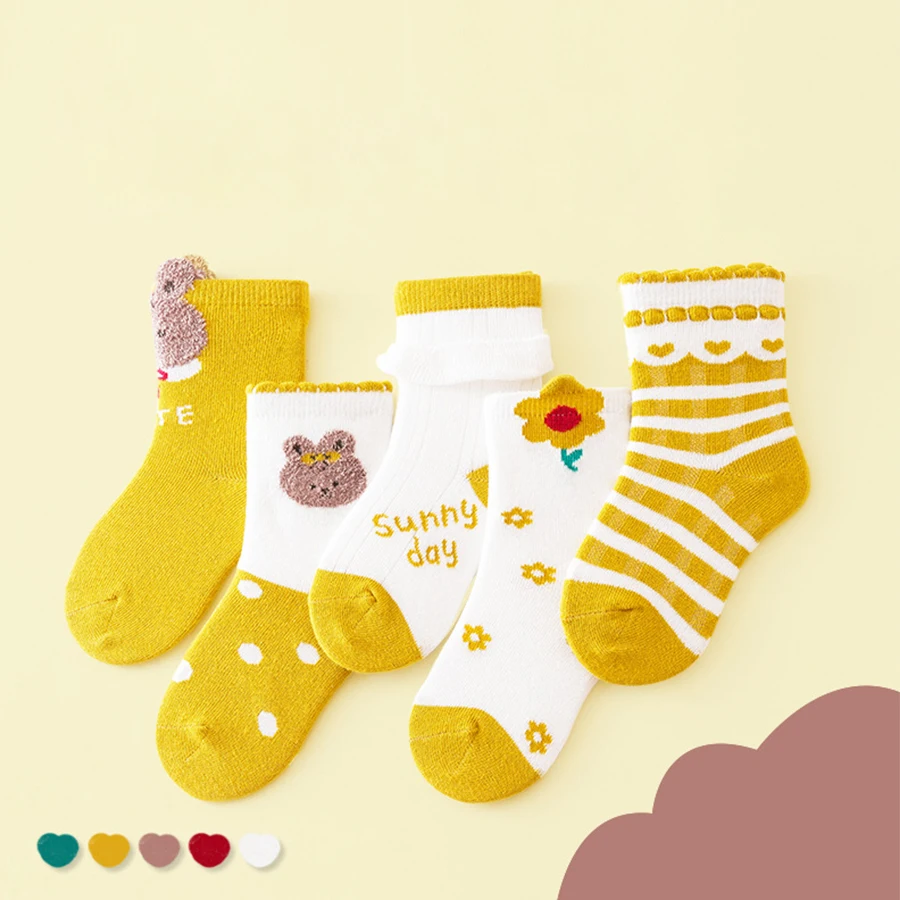 5 Pair Cute New Bunny Comfortable Children's Socks Boys Girls Casual All-match Small Flower Baby Socks