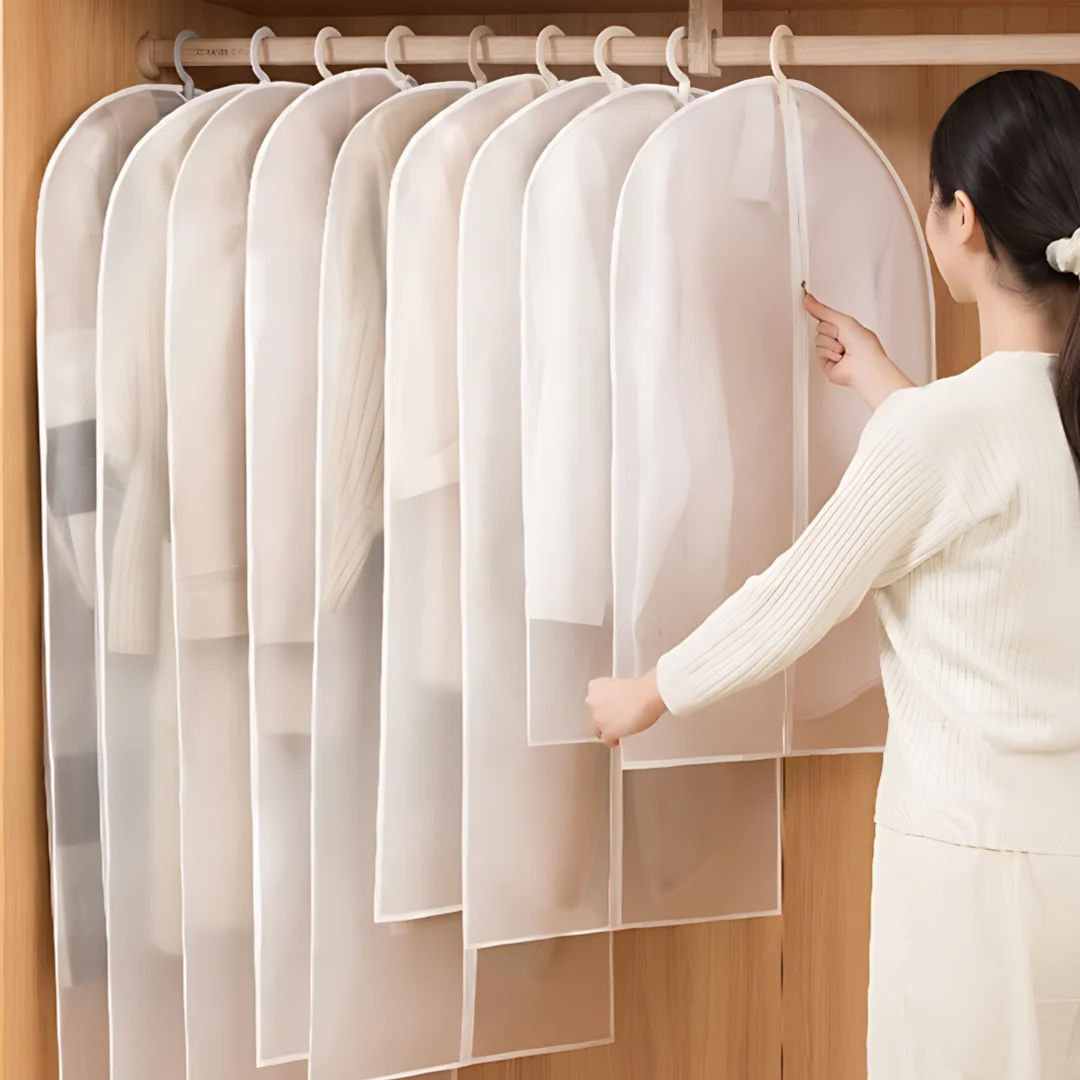 1/3/5PCS Washable Clothes Hanging Dust Cover  Wedding Dress Cover Suit Coat Storage Bag  Wardrobe Hanging Clothing Organizers