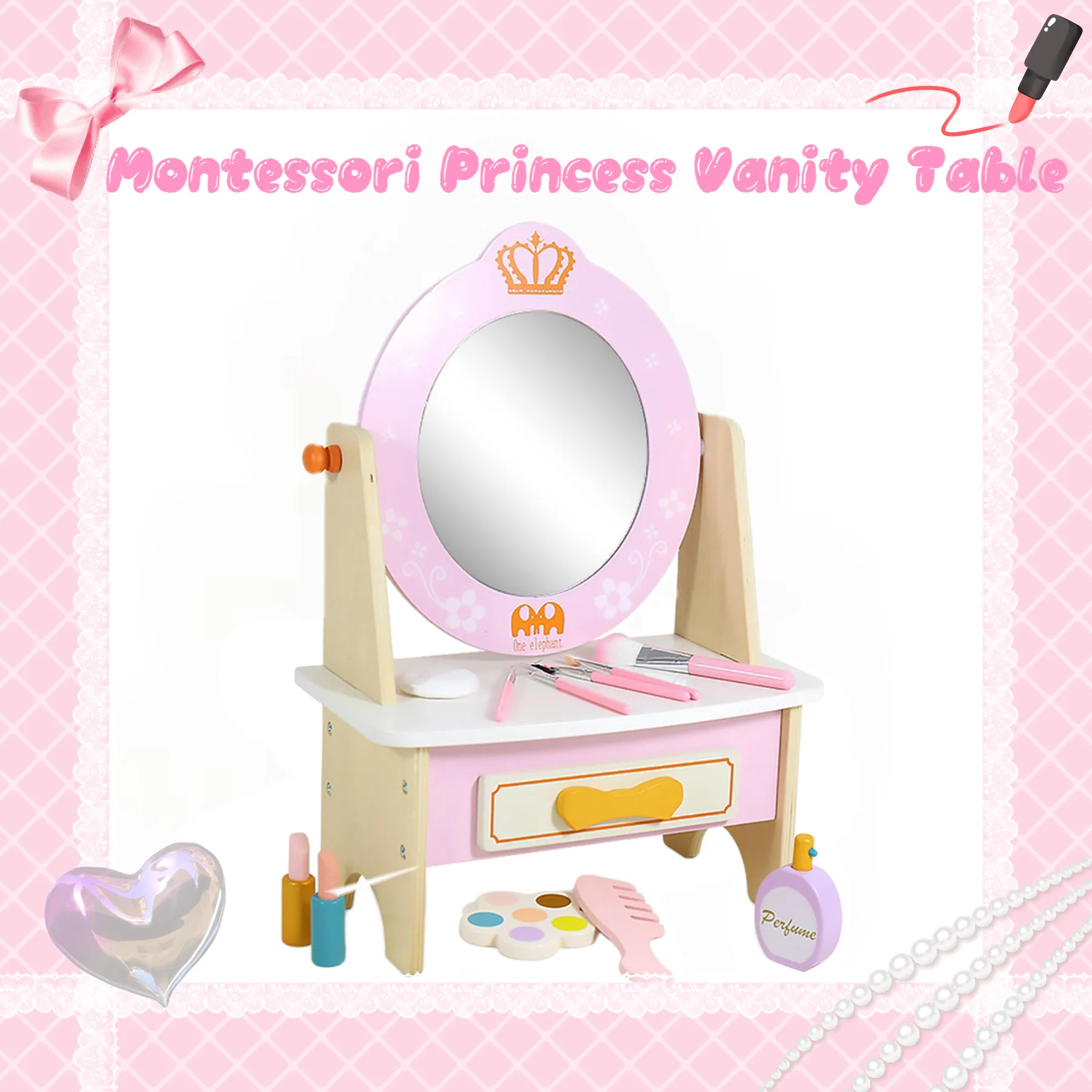 Montessori Early Childhood Education Games Princess Makeup Table Children Makeup Table Girls Pink Dressing Birthday Gift