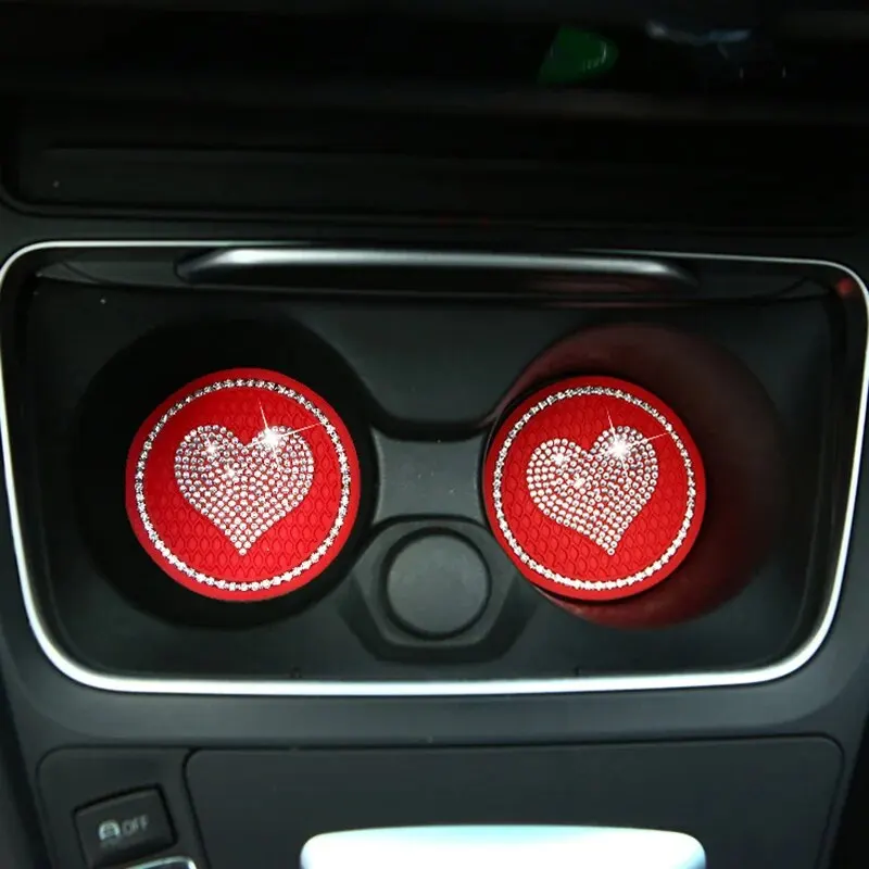 Car Coaster Car Mats Accessories 2pcs Heart-shaped Cup Holder Mat for Car