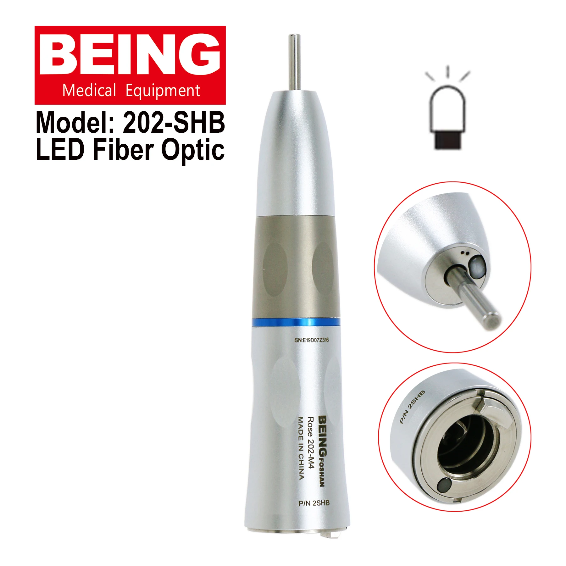 

BEING Dental LED Fiber Optic 1:1 Low Slow Speed Inner Water Straight Nose Cone Handpiece Fit ISO E type KAVO NSK