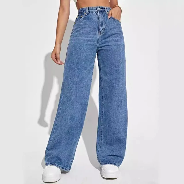 Pantalon en Denim ample à jambes larges pour femmes, vêtement européen et américain, amincissant, taille haute, assorti avec tout, nouvelle collection 2024 6