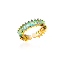Elegant Mini Zircon Green Ring - Adjustable Gold - Tone Stainless Steel Jewelry Gift - Resizable (JZ4470G - 4)